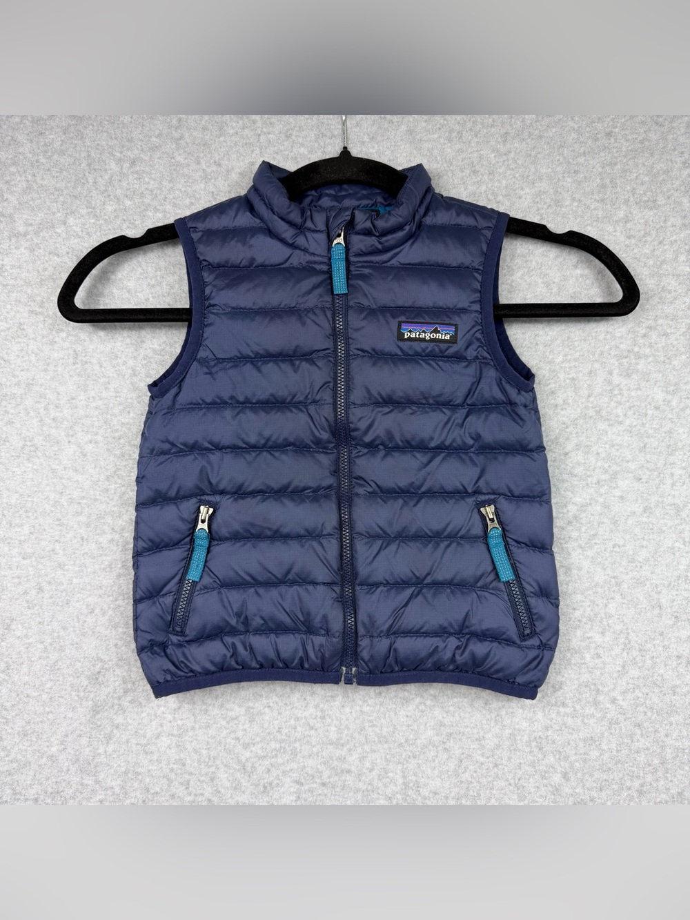 Patagonia Baby Down Sweater Vest Full Zip Quilted Outdoor Navy Blue Kids 2T